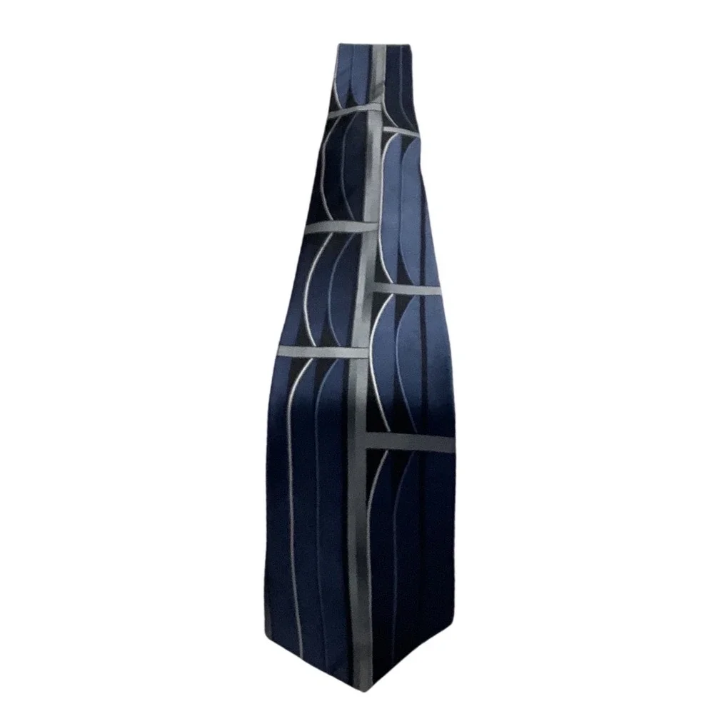 Arrow Mens Silk Necktie Navy Blue Grey Geometric Striped Grid Formal Tie